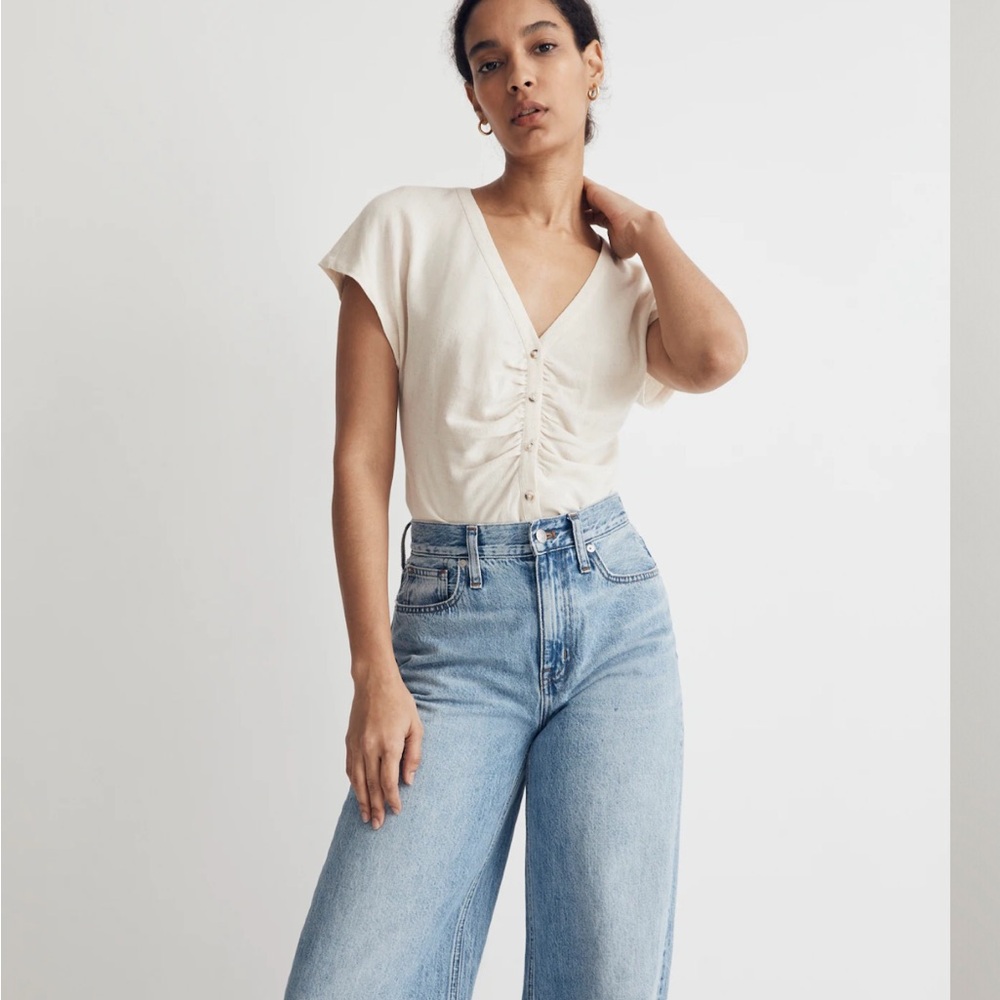 Madewell Linen-Blend Ruched Button-Front Top